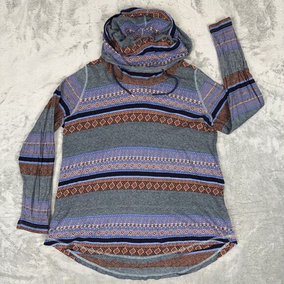 Woolrich Mile Run XL Cowl Neck Tunic Top Long Sleeve Drawstring‎ Aztec Boho - Picture 1 of 11